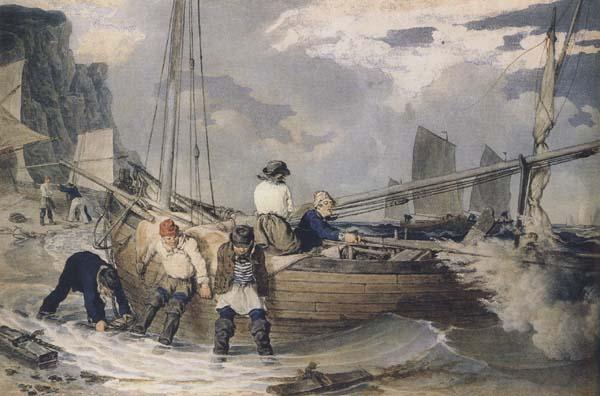 John Augustus Atkinson Fishermen hauling out ready to put to sea (mk47)